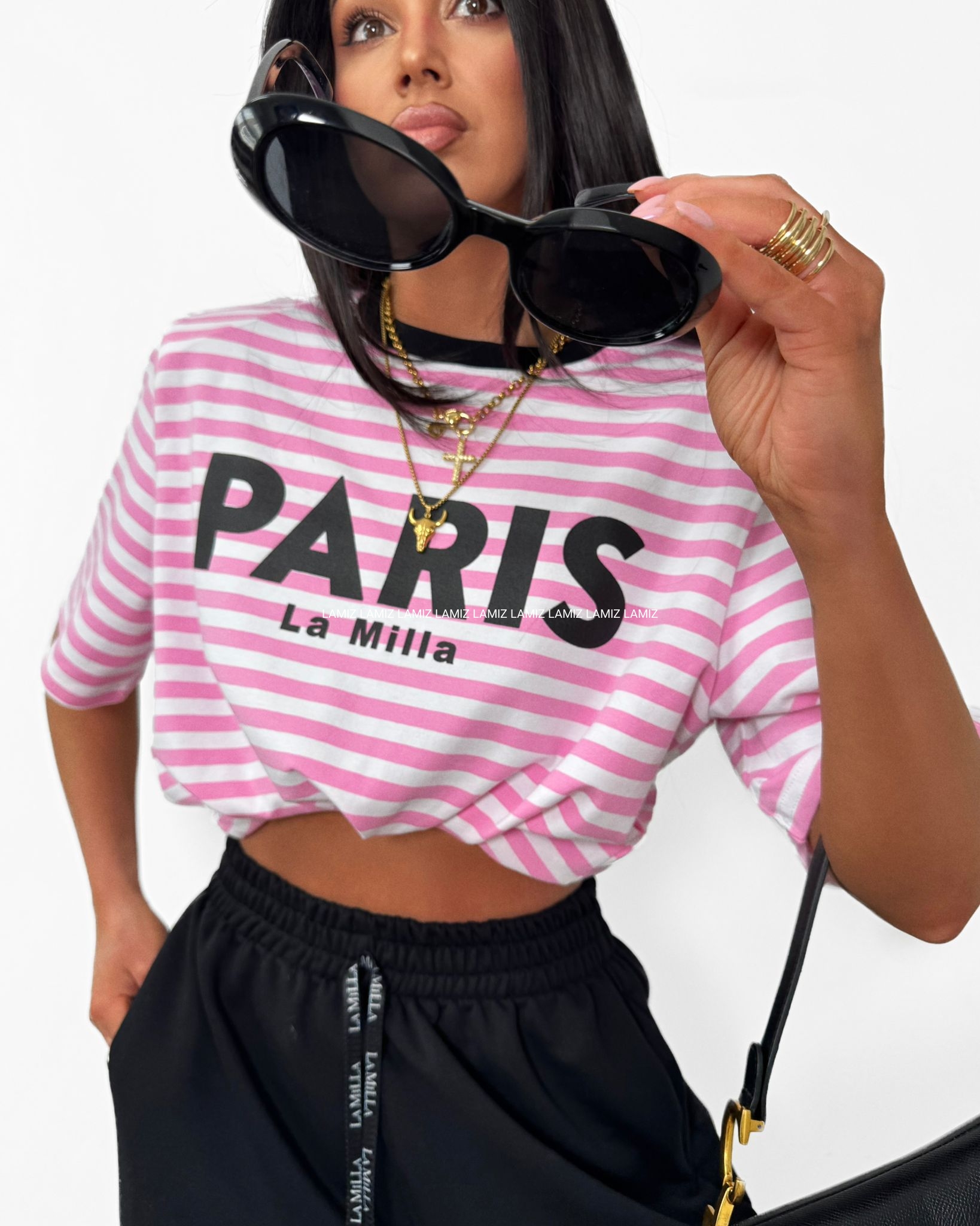 t-shirt paris lamilla w paski róż