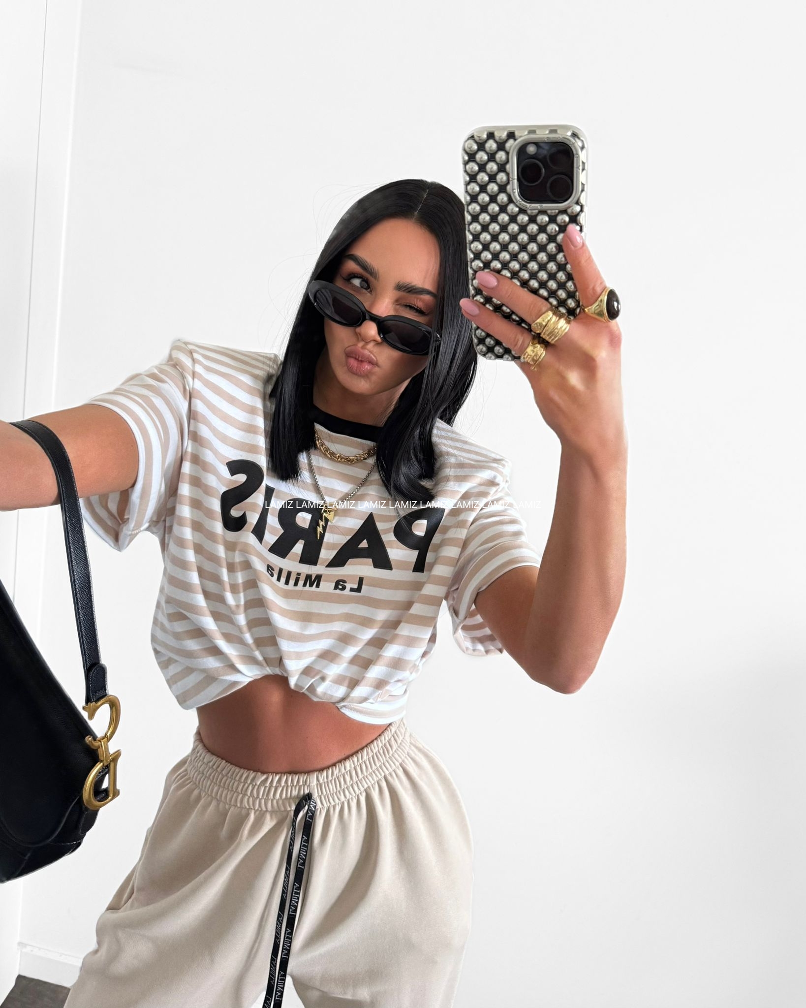 t-shirt paris lamilla w paski beż