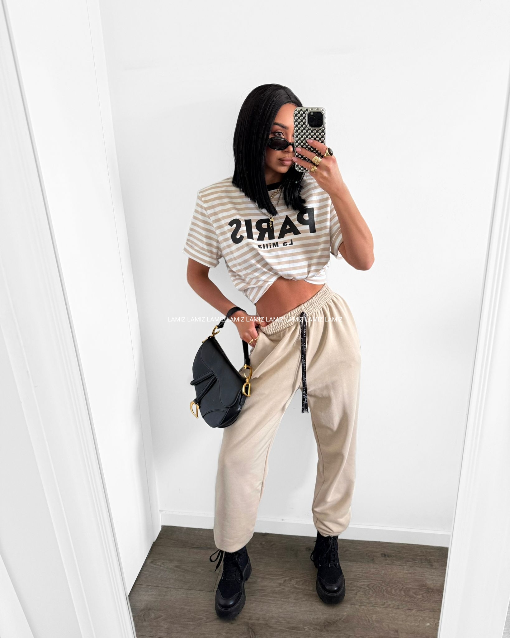 t-shirt paris lamilla w paski beż