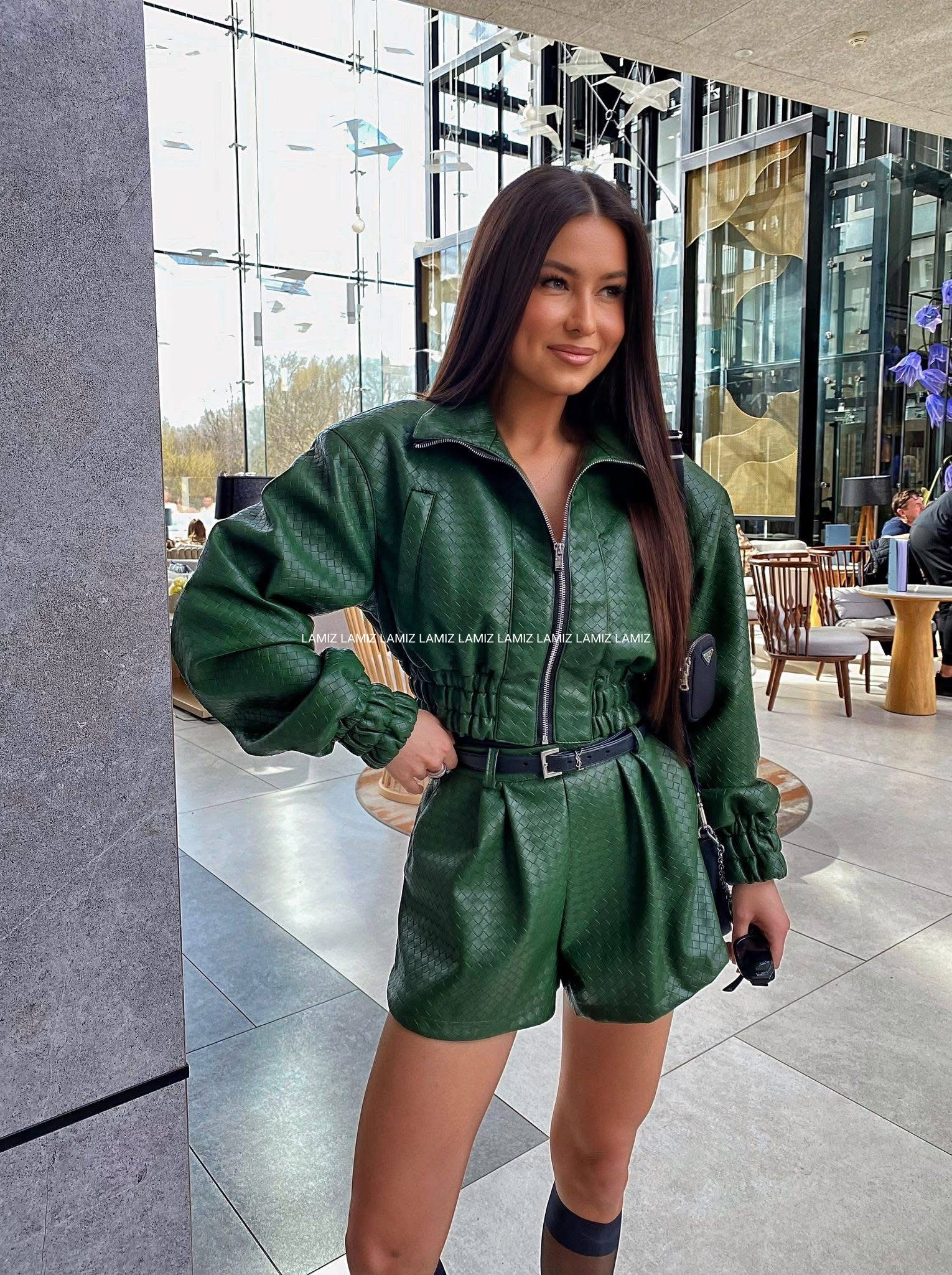 Spodenki lamilla eko skóra pleciona zieleń 