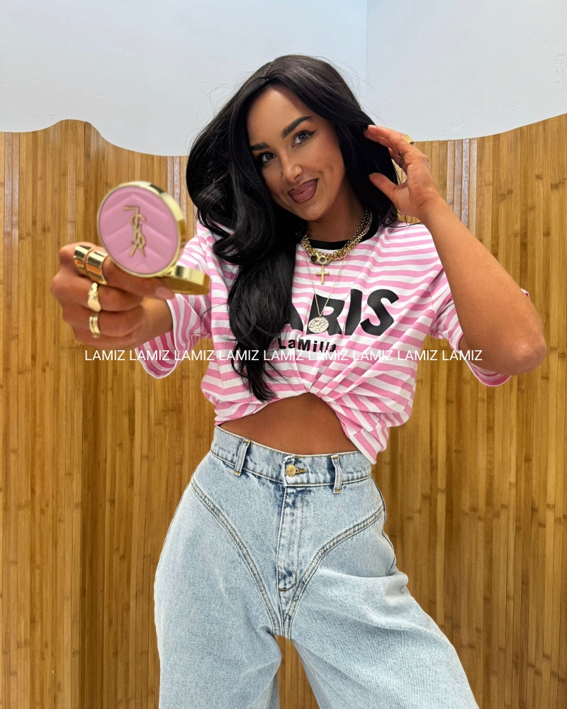 t-shirt paris lamilla w paski róż