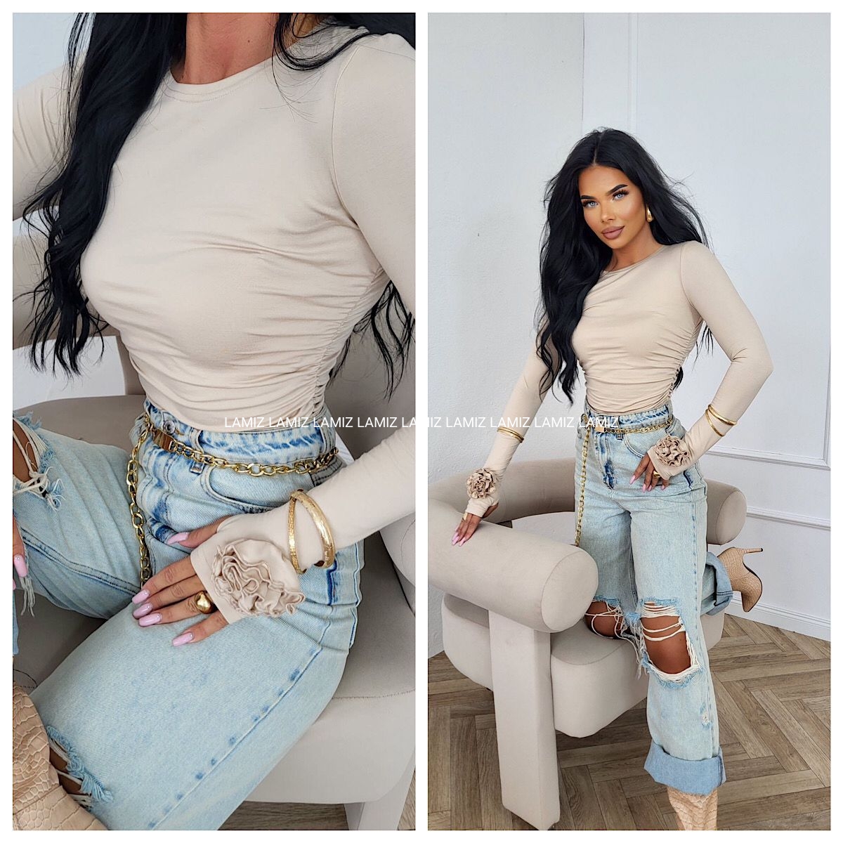 bluzka z wiskozą premium róża jasny beż