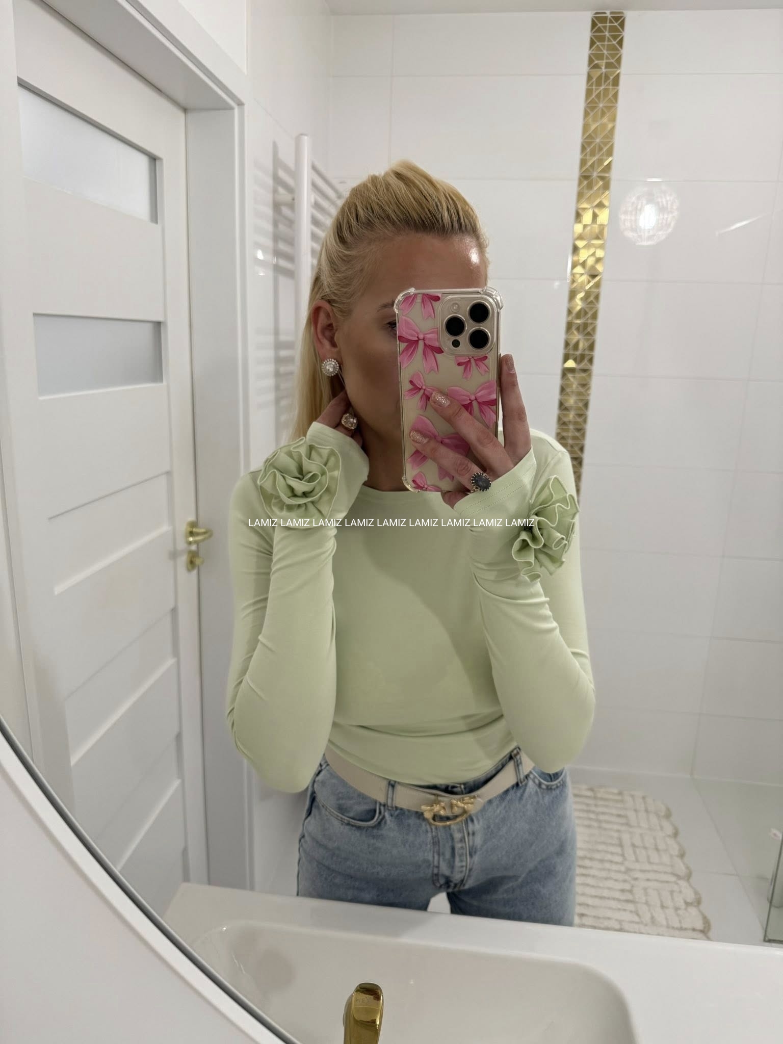 bluzka z wiskozą premium róża pistacja gold lady