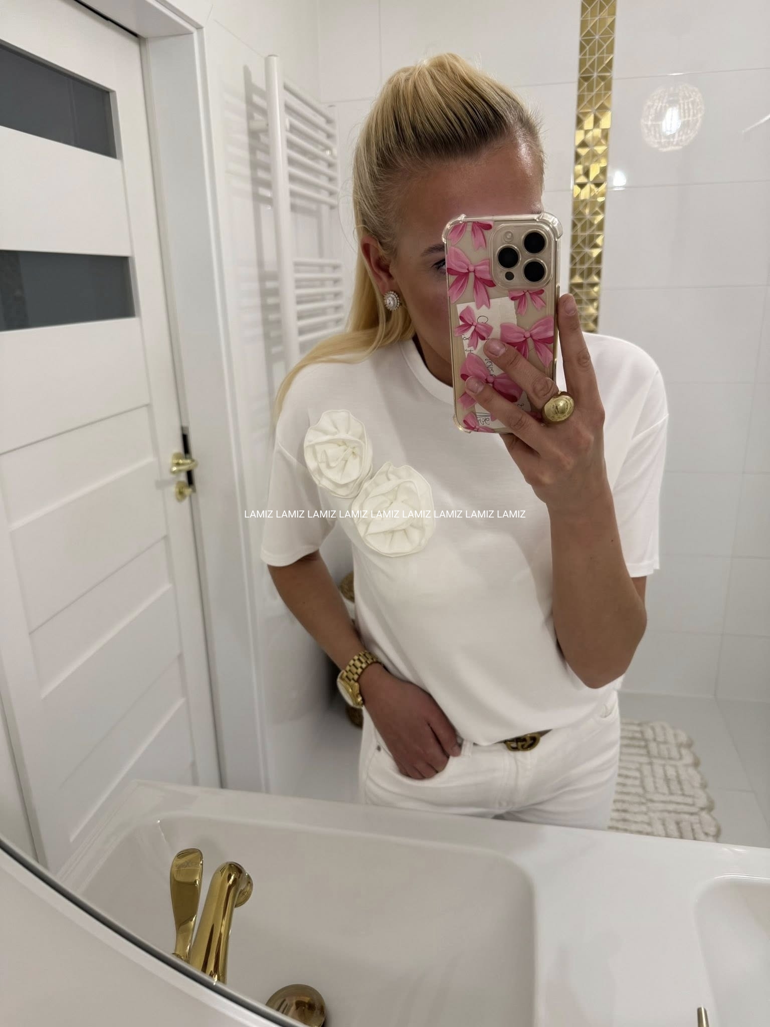 t-shirt rose z różami gold lady ecru