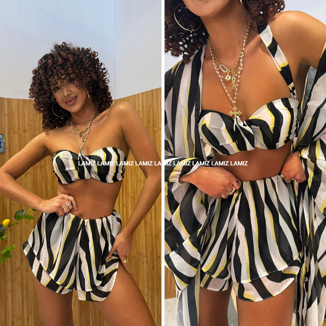 komplet szyfonowy lamilla top i szorty zebra