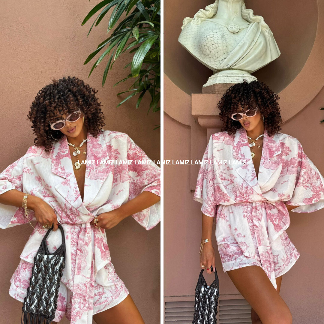 Komplet kimono diori lniany róż