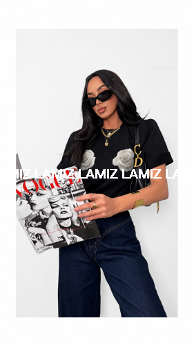 t-shirt rose lamilla czarny z dwiema różami ecru