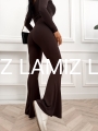 Spodnie damskie dzwony czekoladowe z wysokim stanem VELORA | Lamiz